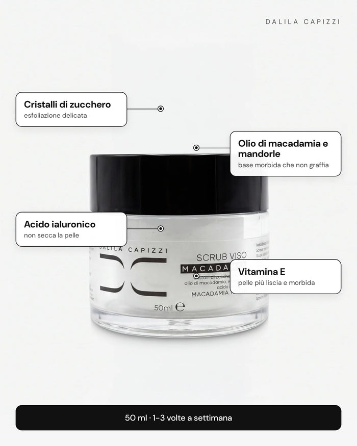 Scrub Viso Macadamia: attivi principali
