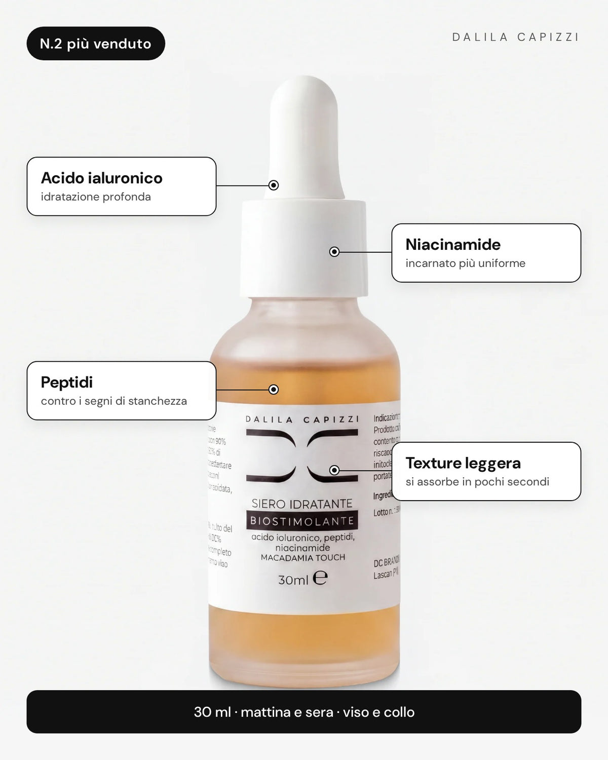 Siero Acido Ialuronico e Niacinamide: acido ialuronico, niacinamide, peptidi, texture leggera